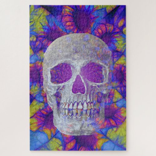 Skull Pop Art Colorful Purple Blue Abstract Jigsaw Puzzle