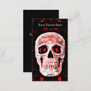 Skull Pop Art Gothic Black Red Modern Tattoo Shop Business Card