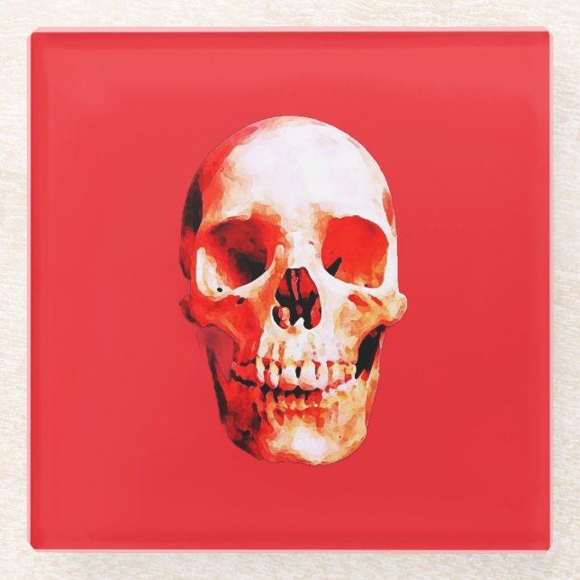Skull Pop Art Illustration Glass Coaster (Front)