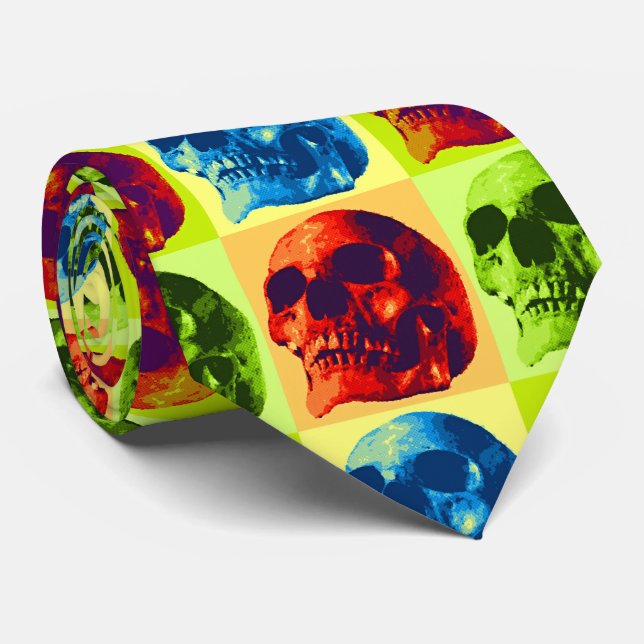 Skull Pop Art Neck Tie (Rolled)
