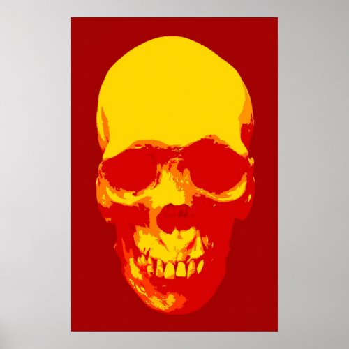 Skull Pop Art Poster _ Brown Red  Yellow