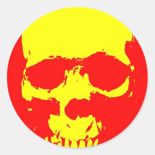 Skull Pop Art _ Red  Yellow Classic Round Sticker