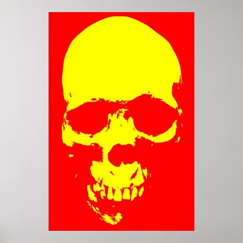 Skull Pop Art Red  Yellow Poster