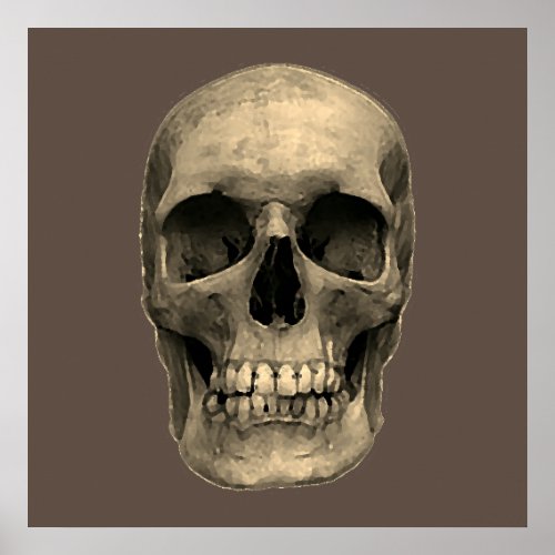 Skull Pop Art Sepia Retro Poster