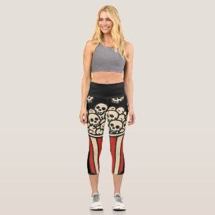 Skull Popcorn Box Sticker Capri Leggings