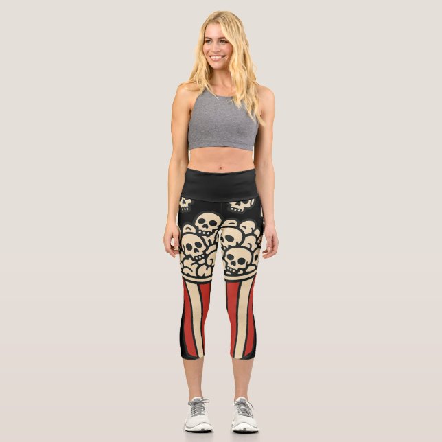 Skull Popcorn Box Sticker  Capri Leggings (Front)