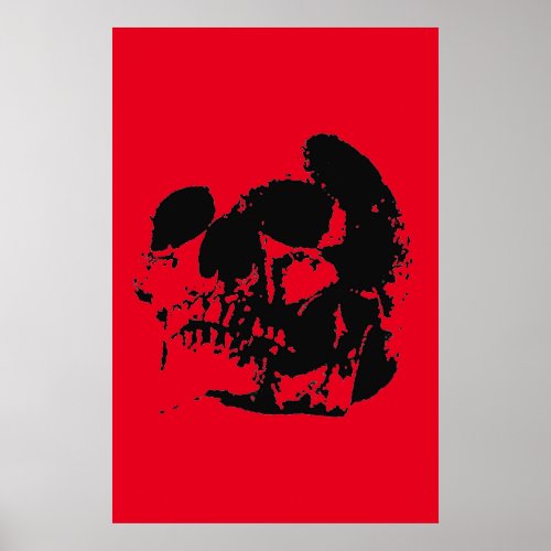 Skull Poster Print _ Black  Red Pop Art