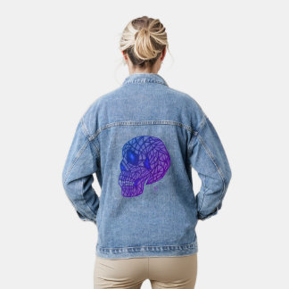 Skull Print Denim Jacket In Purples and Blues