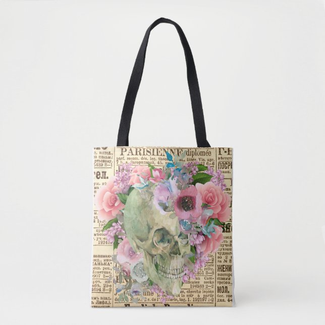 Skull Print Tote Bag Unique Pattern Beautiful Styl (Front)