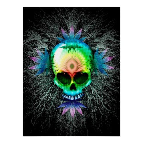 Skull Psychedelic Trippy Explosion mugs Poster