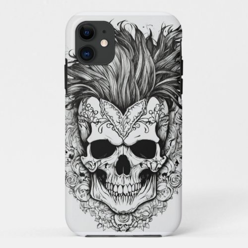 skull punk hair black and white phone cases
