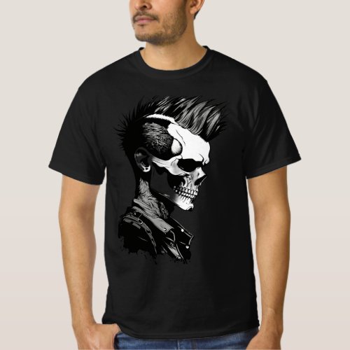 Skull punk hair printed T_shirt  for men 