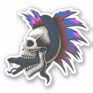 Skull Punk Mohawk Mamba Snake Wrapped Slinking Sticker