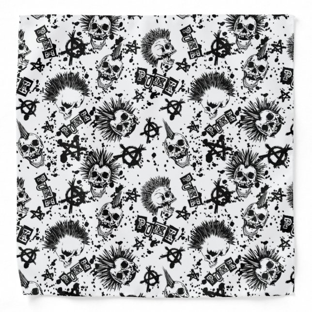 Skull punk rock music Anarchy seamless background Bandana (Front)
