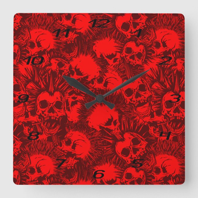 skull punk square wall clock (Front)