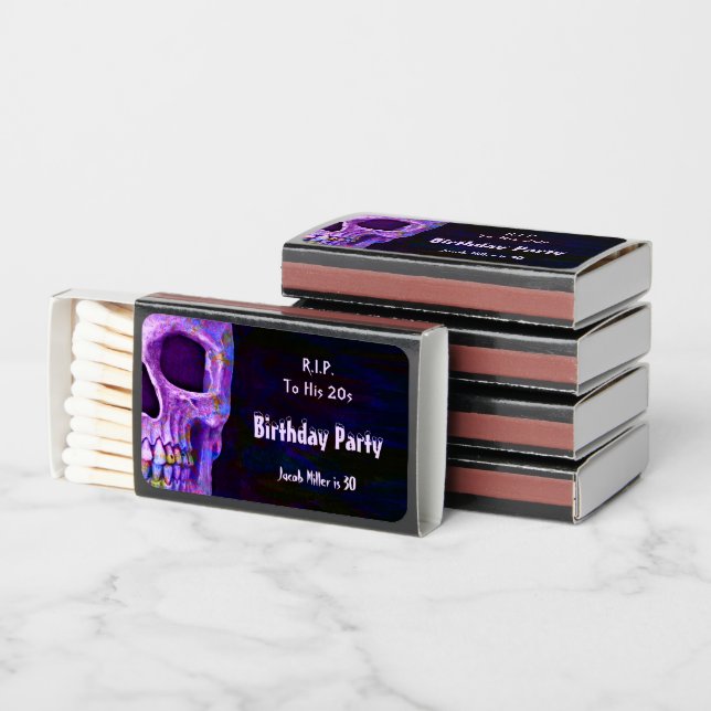 Skull Purple Birthday Party RIP To His 20s Matchboxes (Stacked)