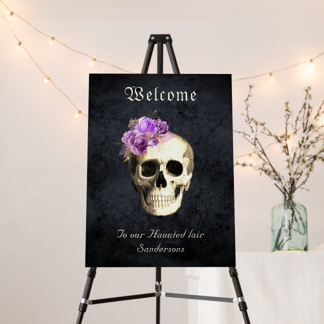Skull Purple Roses Personalized Halloween party Foam Board (In Situ (Stand))