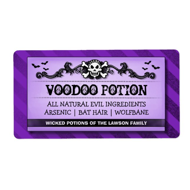 Skull Purple Stripe Custom Drink or Treat Labels (Front)