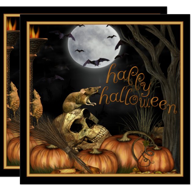 Skull, Rats And Pumpkin Halloween Party Invitation