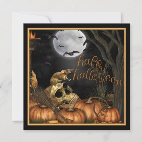 Skull, Rats and Pumpkin Halloween Party Invitation