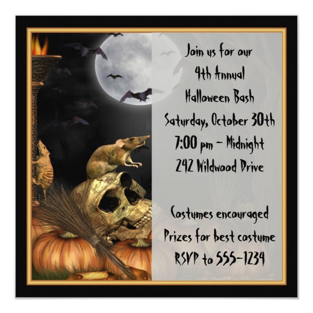 Skull, Rats And Pumpkin Halloween Party Invitation