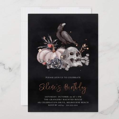 Skull  Raven Halloween Birthday Party Foil Invitation