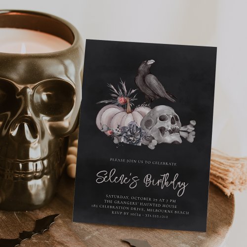 Skull  Raven Halloween Birthday Party Invitation