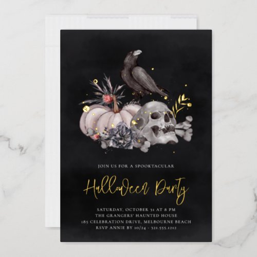 Skull  Raven Halloween Party Foil Invitation