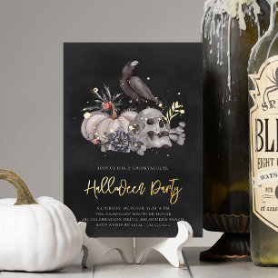 Skull & Raven Halloween Party Foil Invitation