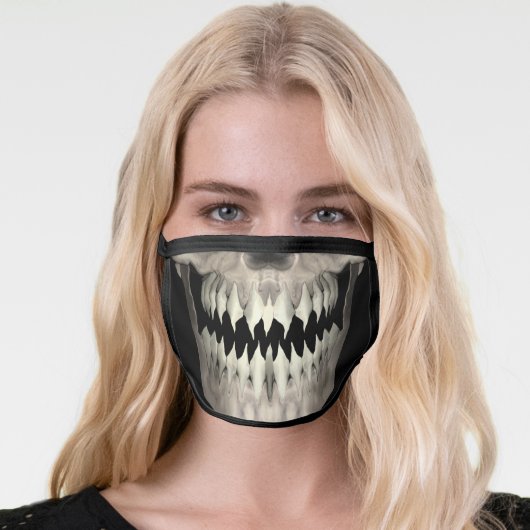 Skull Razor Sharp Teeth Scary Face Mask (Worn Her)