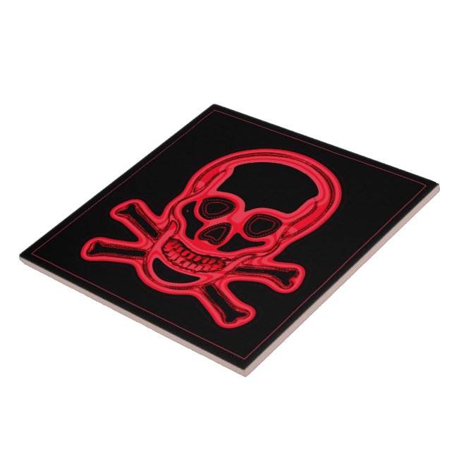 Skull red and black colors,digital art ceramic tile (Side)