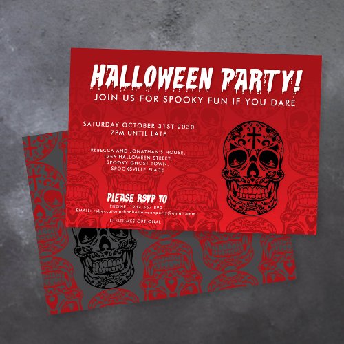 Skull Red Black Halloween Party Invitation