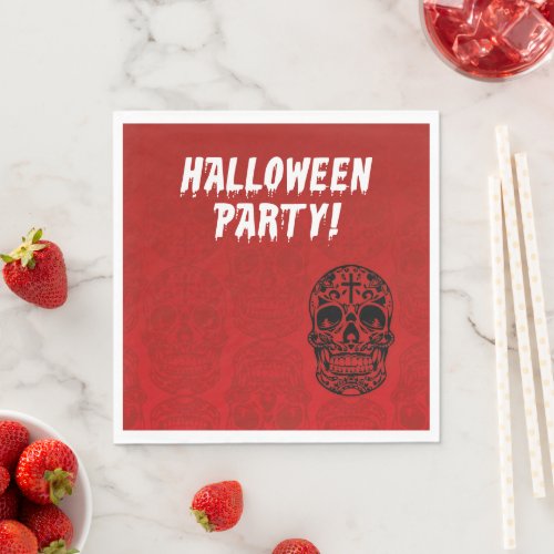 Skull Red Black Halloween Party Napkins