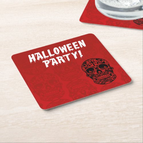 Skull Red Black Halloween Party Square Paper Coaster