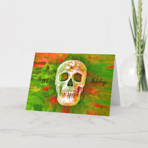 Skull Red Green Day Of The Dead Unique Pop Art Holiday Card