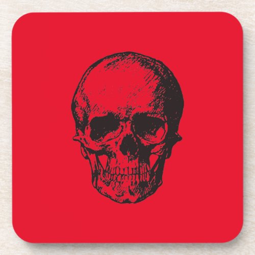Skull Red Pop Art Beverage Coaster