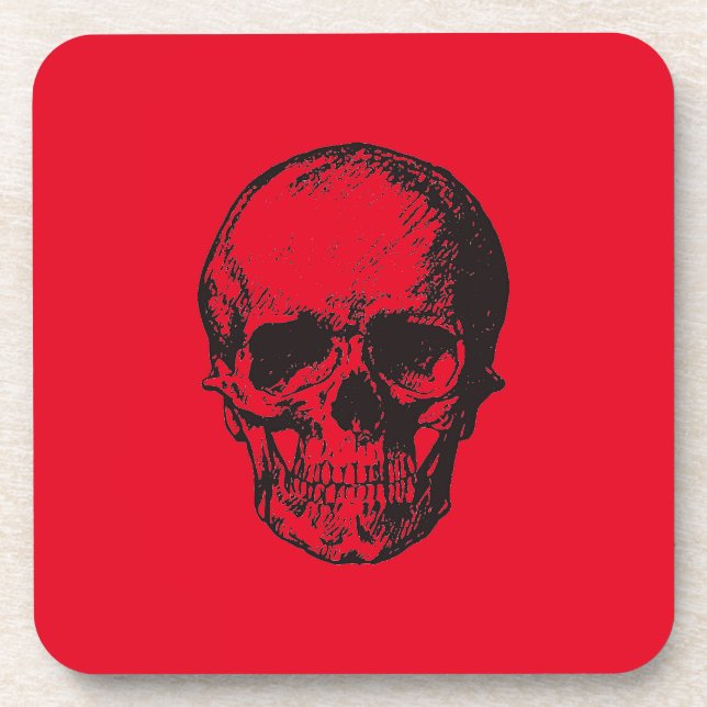 Skull Red Pop Art Beverage Coaster (Front)