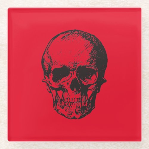Skull Red Pop Art Glass Coaster