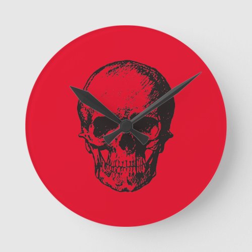 Skull Red Pop Art Round Clock