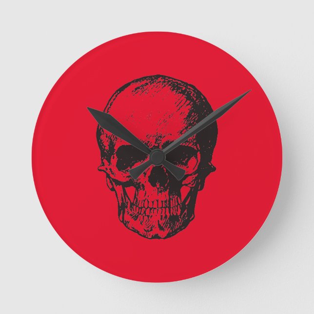 Skull Red Pop Art Round Clock (Front)