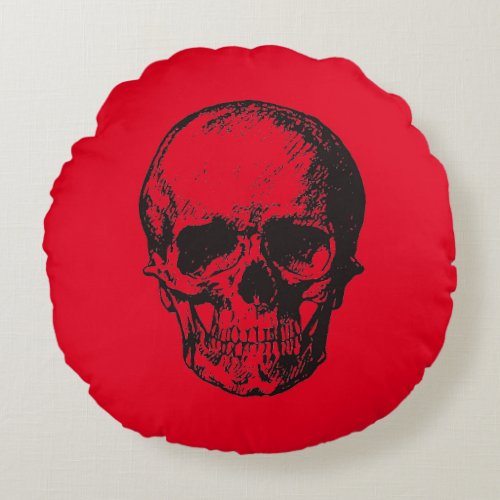 Skull Red Pop Art Round Pillow