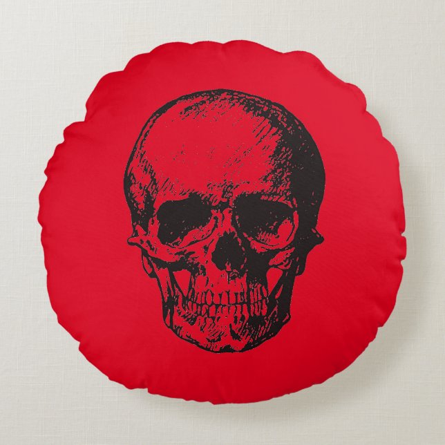 Skull Red Pop Art Round Pillow (Front)