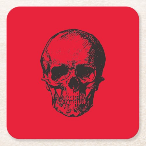 Skull Red Pop Art Square Paper Coaster