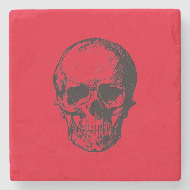 Skull Red Pop Art Stone Coaster (Front)