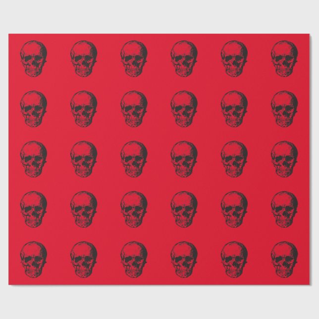 Skull Red Pop Art Wrapping Paper (Flat)