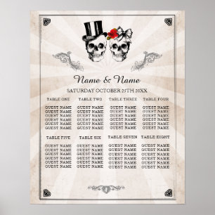 Skull Red Rose 8 Table Plan Wedding Poster Seating