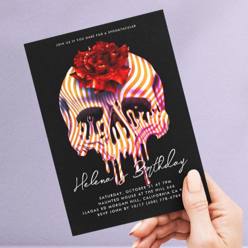 Skull Red Rose Drip Spooktacular Birthday Party   Invitation