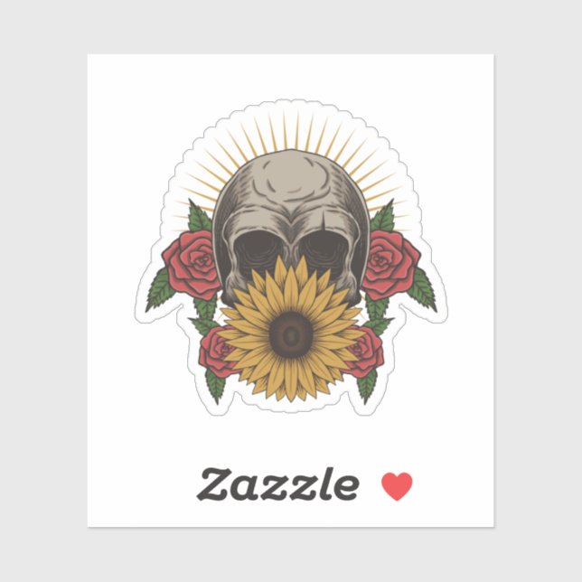 Skull Red Roses Sunflower Sticker (Sheet)