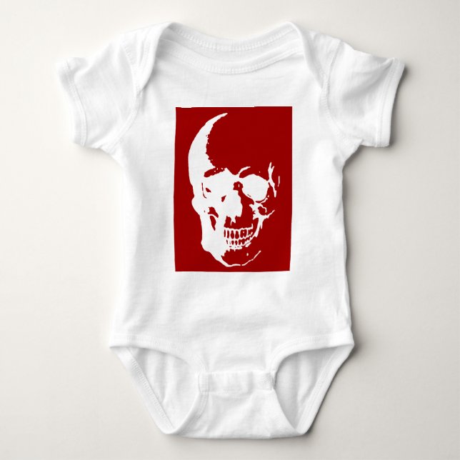 Skull - Red & White Metal Fantasy Art Baby Bodysuit (Front)