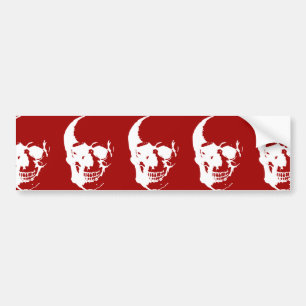 Skull - Red & White Metal Fantasy Art Bumper Sticker